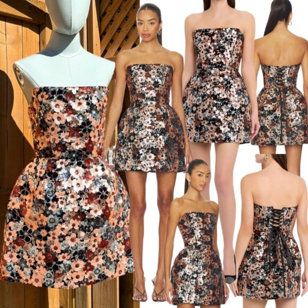 🆕 BRONX & BANCO 🧿 NWOT Maraya Floral Sequin Mini Dress, Pink Multi, Sz S US 4